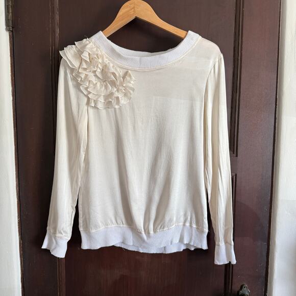 Y2K Vintage DOLCE & GABBANA | Silk Ruffle Shoulder Sweatshirt Top Wool trim Sz 8 - Picture 1 of 7